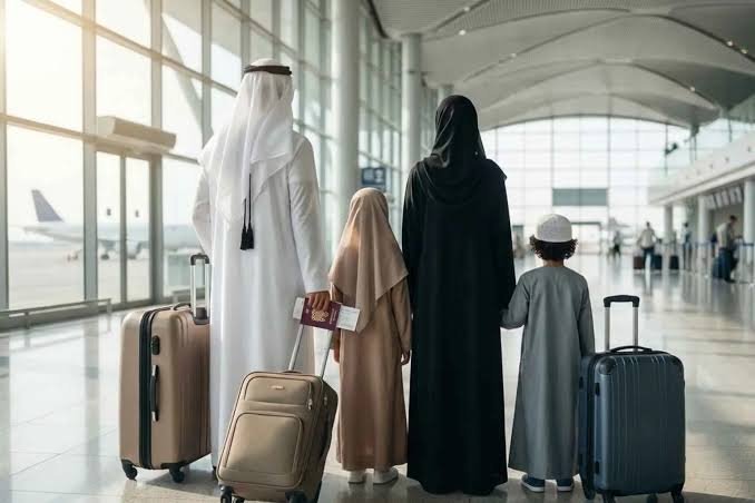 Family arriving at an airport